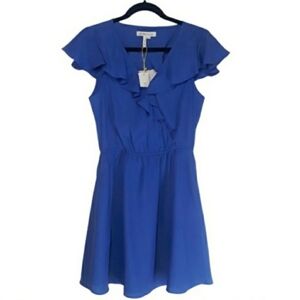BCBGENERATION Lapis Ruffle Sleeve Elastic Waist Keyhole Back Dress Small NWT